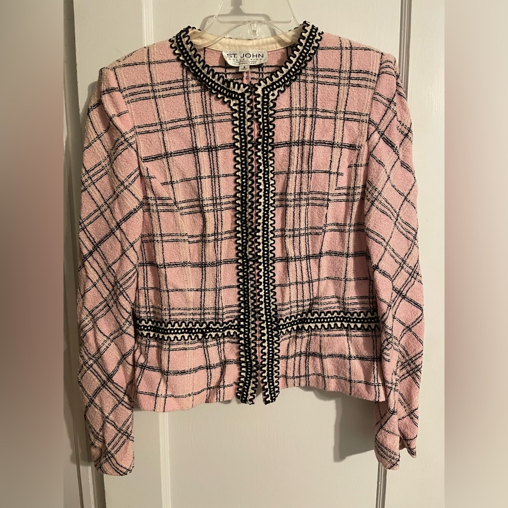 St. John Collection Pink and Black Plaid Blazer